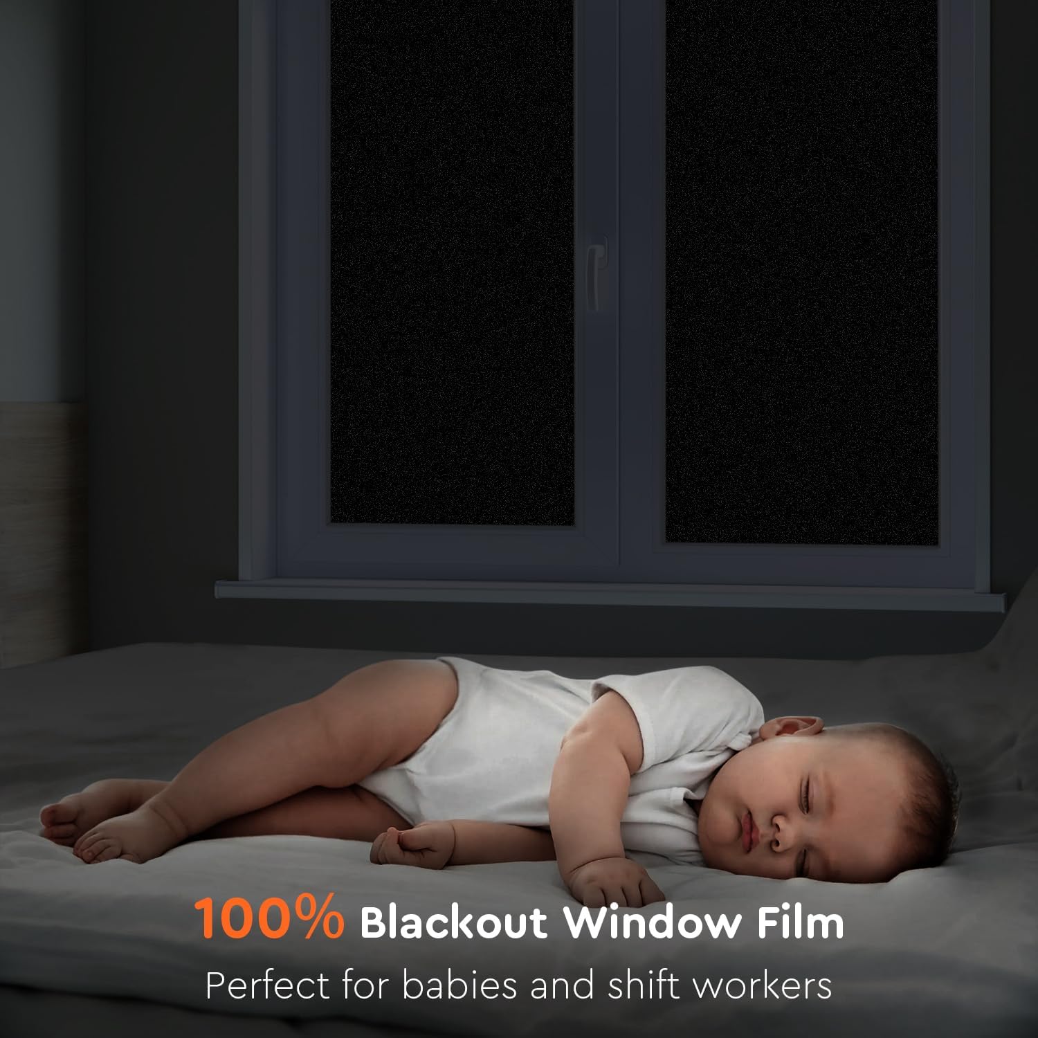 Kromapolis Blackout Window Privacy Film Total Light Blocking Room Darkening Window Covering, Removable Static Cling Frosted Glass Tint, Non-Adhesive, Black 45.2'' x 393.7''